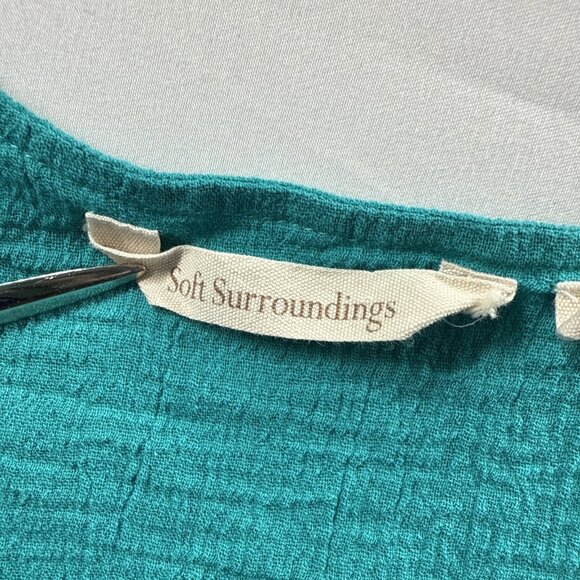 Soft Surroundings Tiered Dress  XL Teal Green Gauze Asymmetrical Hem Sleeveless - Picture 2 of 8